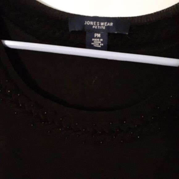 Jones Wear Top Black Beaded Crewneck Short Cap Sleeve Knit Blouse Summer S Shirt - Picture 2 of 11